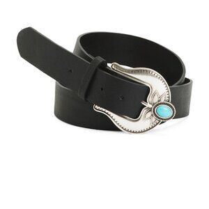 Martina Mori Black Leather Turquoise Buckle Leather Belt